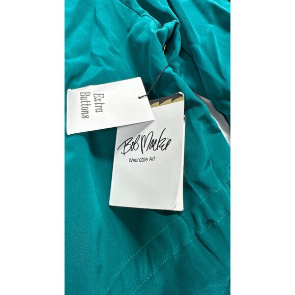 Vtg QVC Bob Mackie M Wearable Art Teal Silk Jacket Embroidered Design Zip New - Picture 5 of 13